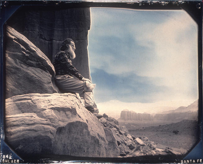 Self-portrait in Cathedral Valley, Capitol Reef National Park, Utah, May 1998. 